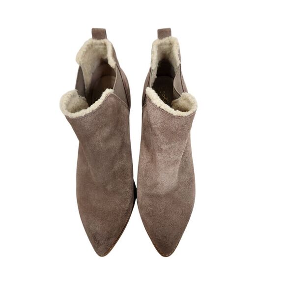 LIENDO Seychelles Boots Womens 8.5 Taupe Suede Ankle Bootie Shearling Shoe Cabin - Picture 4 of 12